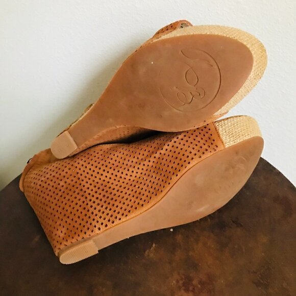 Matt Bernson Brown Leather Charlie Raffia Wedge Sandals Size 8 - Picture 7 of 9